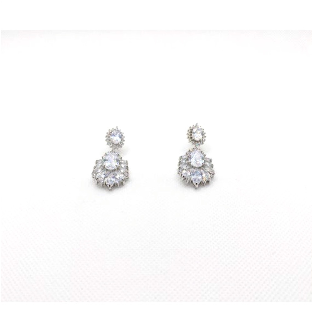 CZ White Gold Plated Water Drop Dangle Earrings.